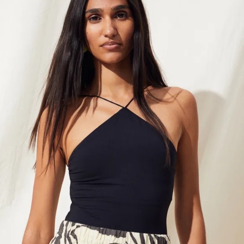 H&M Black Jersey Thong Bodysuit